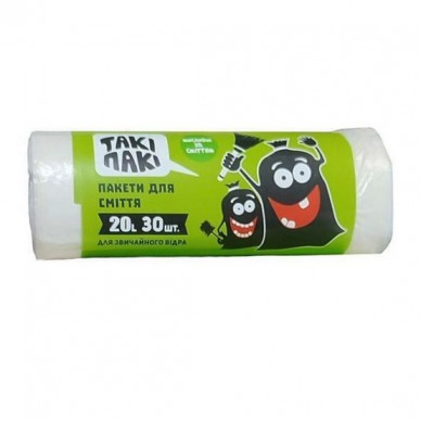 Пакети для сміття ТМ “Такі Пакі” 20л/30шт білі